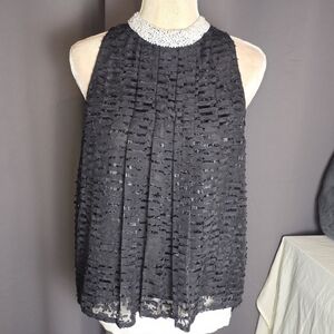Anthropologie Beaded Neckline Sleeveless Top High Low Hem Black Women’s Size 6
